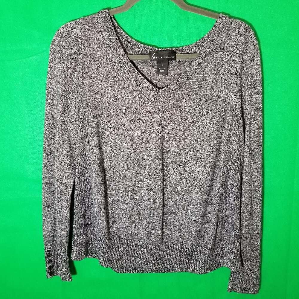Lane Bryant Women Size 14 Grey Long Sleeve V Neck Sweater Preppy Office Retro